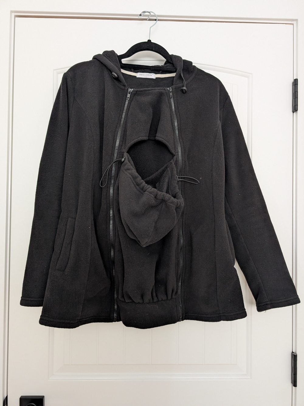 Black Women’s Fleece Zip-Up Hoodie Coat with Nursing/Carry Panel